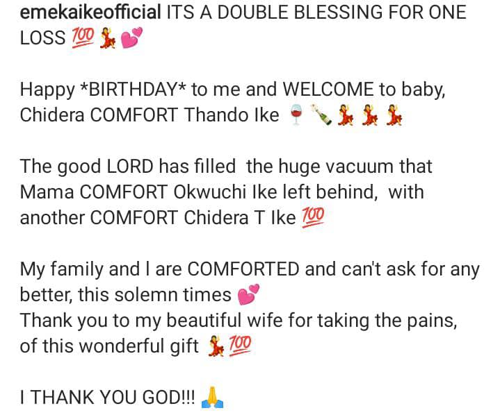 Emeka Ike welcome baby girl